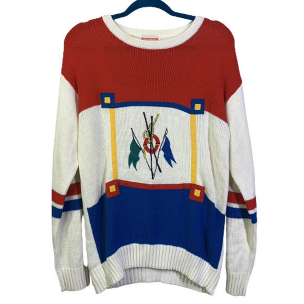 PARCOURS x TAN JAY Vintage Blue & Red Flag‎ Pullover Sweater